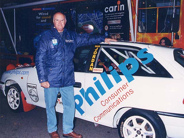 ... & out of car action - David Jordan, prior to his run round Tobermory in the special 'Philips liveried' course car