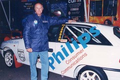 ... & out of car action - David Jordan, prior to his run round Tobermory in the special 'Philips liveried' course car
