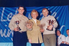 The victor's spoils - Aled Jones & Chris Griffiths accept their prizes from Heather Harper of Minisport