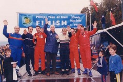 Haste ye back! - On the finish ramp, from left to right: Gareth Williams, Dougi Hall, Aled Jones, David Jordan, Chris Griffiths, Les Reger and Daniel Harper