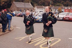 "You're right Angus, this is a good drop of malt" - Pipers leading the winner into the car park in Tobermory