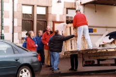 With a little help, this will fall off the back of a lorry - Unloading 2300 Club rally supplies at the Aros Hall