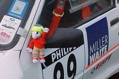 Stuart Little, the little chap had the ride of his life clinging onto the wing mirror and completed all stages. He was waving all the way